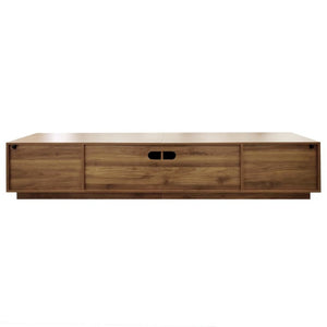 English Elm 78-Inch Rattan Media Console Walnut MDF Cabinet with Drawers Open Shelving Living Room N710P468997P