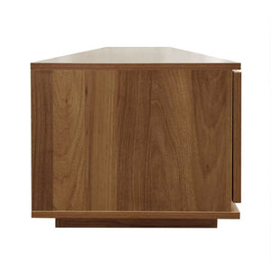 English Elm 78-Inch Rattan Media Console Walnut MDF Cabinet with Drawers Open Shelving Living Room N710P468997P