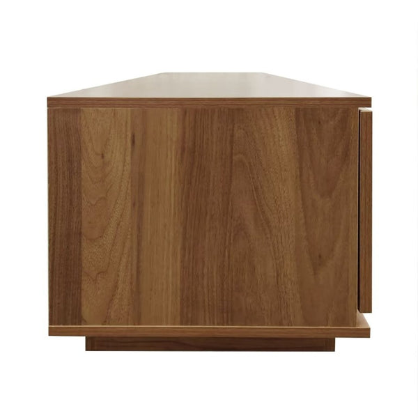 English Elm 78-Inch Rattan Media Console Walnut MDF Cabinet with Drawers Open Shelving Living Room N710P468997P
