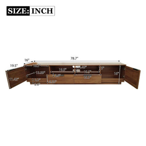 English Elm 78-Inch Rattan Media Console Walnut MDF Cabinet with Drawers Open Shelving Living Room N710P468997P