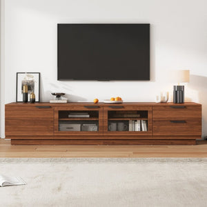 English Elm 78-Inch Walnut Fluted Panel TV Stand with Glass Doors and Soft Close Storage N710P468998P