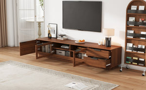 English Elm 78-Inch Walnut Fluted Panel TV Stand with Glass Doors and Soft Close Storage N710P468998P