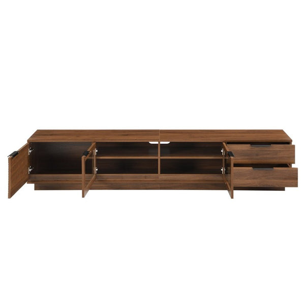 English Elm 78-Inch Walnut Fluted Panel TV Stand with Glass Doors and Soft Close Storage N710P468998P