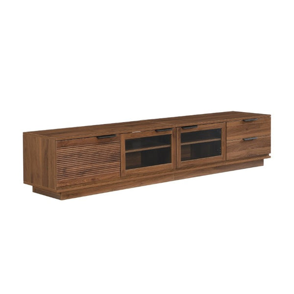 English Elm 78-Inch Walnut Fluted Panel TV Stand with Glass Doors and Soft Close Storage N710P468998P