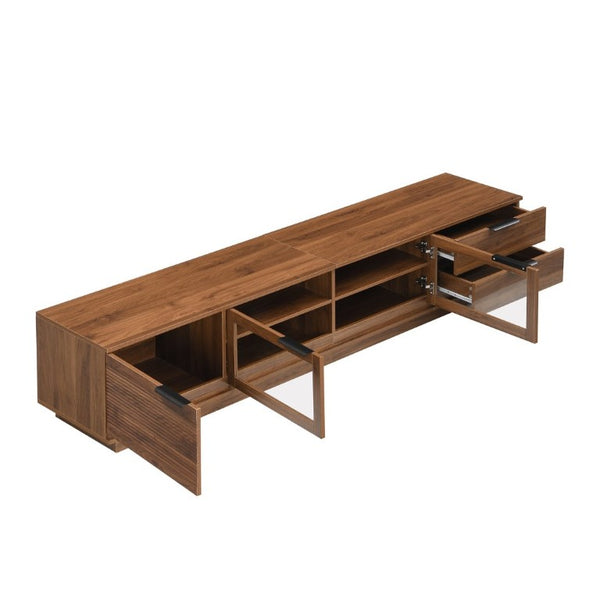 English Elm 78-Inch Walnut Fluted Panel TV Stand with Glass Doors and Soft Close Storage N710P468998P