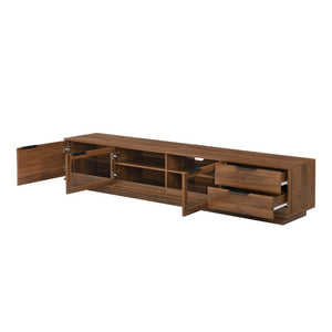 English Elm 78-Inch Walnut Fluted Panel TV Stand with Glass Doors and Soft Close Storage N710P468998P