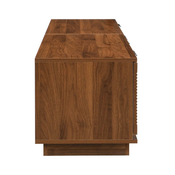 English Elm 78-Inch Walnut Fluted Panel TV Stand with Glass Doors and Soft Close Storage N710P468998P