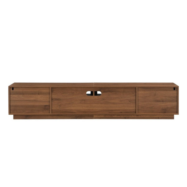 English Elm 78-Inch Walnut Fluted Panel TV Stand with Glass Doors and Soft Close Storage N710P468998P