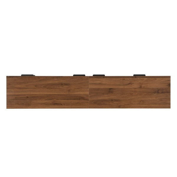 English Elm 78-Inch Walnut Fluted Panel TV Stand with Glass Doors and Soft Close Storage N710P468998P
