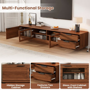 English Elm 78-Inch Walnut Fluted Panel TV Stand with Glass Doors and Soft Close Storage N710P468998P