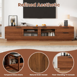English Elm 78-Inch Walnut Fluted Panel TV Stand with Glass Doors and Soft Close Storage N710P468998P