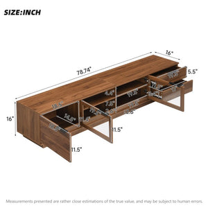 English Elm 78-Inch Walnut Fluted Panel TV Stand with Glass Doors and Soft Close Storage N710P468998P