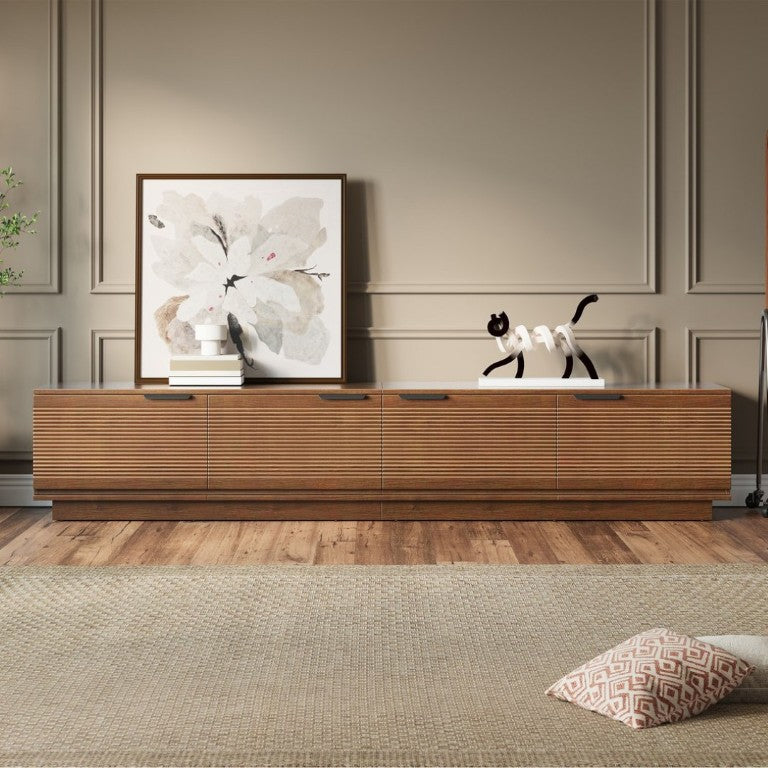 English Elm 78-Inch Fluted Walnut TV Console with Soft Close Cabinets for Living Room Spaces N710P468999P
