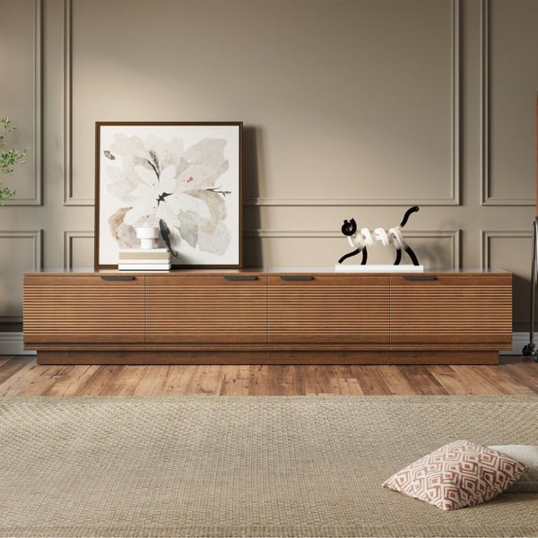 English Elm 78-Inch Fluted Walnut TV Console with Soft Close Cabinets for Living Room Spaces N710P468999P