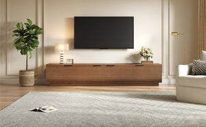 English Elm 78-Inch Fluted Walnut TV Console with Soft Close Cabinets for Living Room Spaces N710P468999P
