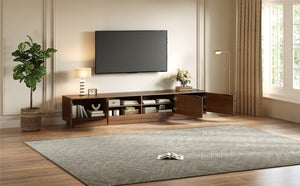 English Elm 78-Inch Fluted Walnut TV Console with Soft Close Cabinets for Living Room Spaces N710P468999P