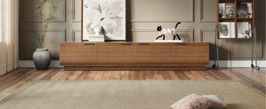 English Elm 78-Inch Fluted Walnut TV Console with Soft Close Cabinets for Living Room Spaces N710P468999P