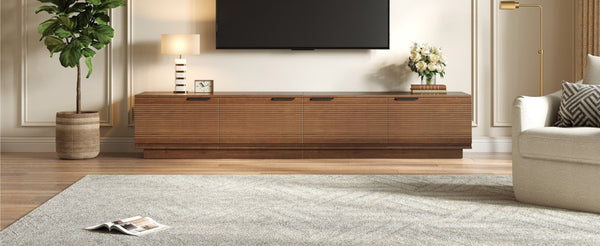 English Elm 78-Inch Fluted Walnut TV Console with Soft Close Cabinets for Living Room Spaces N710P468999P
