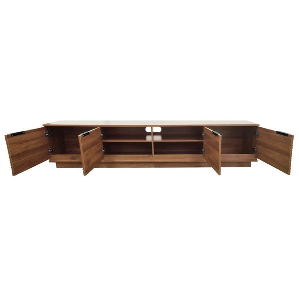 English Elm 78-Inch Fluted Walnut TV Console with Soft Close Cabinets for Living Room Spaces N710P468999P