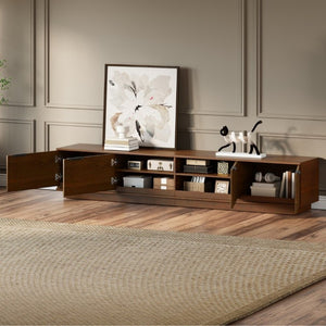 English Elm 78-Inch Fluted Walnut TV Console with Soft Close Cabinets for Living Room Spaces N710P468999P