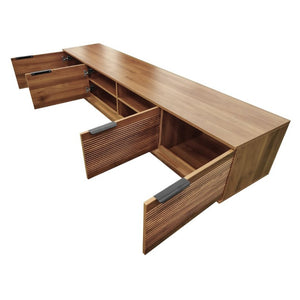 English Elm 78-Inch Fluted Walnut TV Console with Soft Close Cabinets for Living Room Spaces N710P468999P