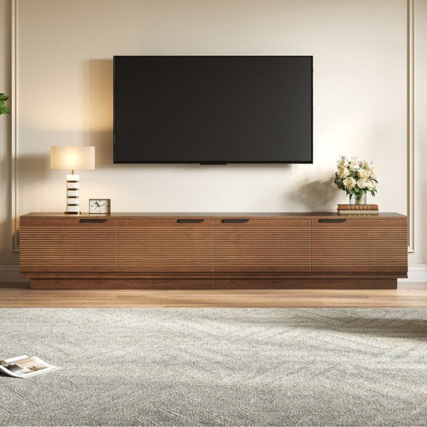 English Elm 78-Inch Fluted Walnut TV Console with Soft Close Cabinets for Living Room Spaces N710P468999P