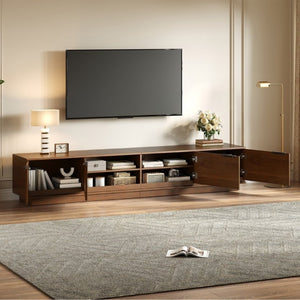 English Elm 78-Inch Fluted Walnut TV Console with Soft Close Cabinets for Living Room Spaces N710P468999P