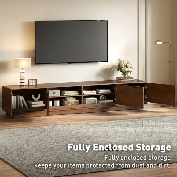 English Elm 78-Inch Fluted Walnut TV Console with Soft Close Cabinets for Living Room Spaces N710P468999P