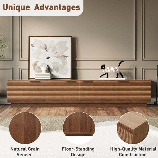 English Elm 78-Inch Fluted Walnut TV Console with Soft Close Cabinets for Living Room Spaces N710P468999P