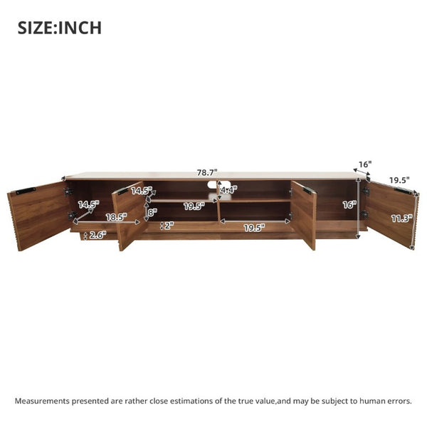 English Elm 78-Inch Fluted Walnut TV Console with Soft Close Cabinets for Living Room Spaces N710P468999P