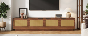 English Elm 78-Inch Rattan Panel Media Console Walnut Finish Modern Living Room Entertainment Unit N710P469000P