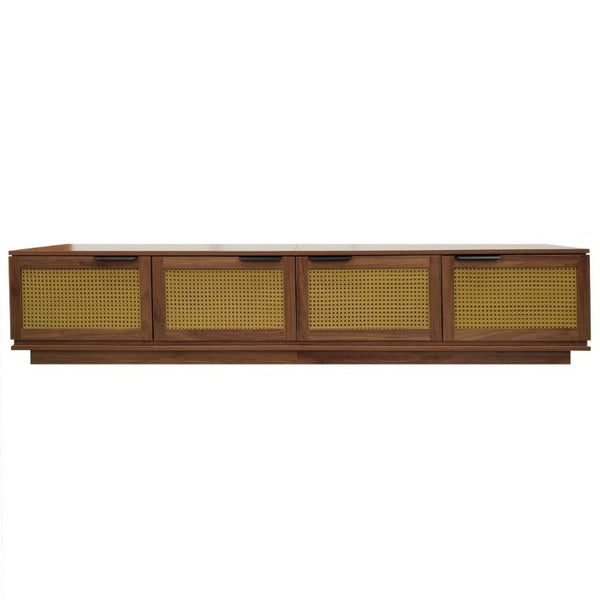 English Elm 78-Inch Rattan Panel Media Console Walnut Finish Modern Living Room Entertainment Unit N710P469000P