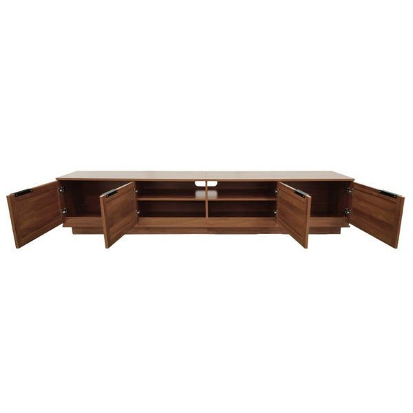 English Elm 78-Inch Rattan Panel Media Console Walnut Finish Modern Living Room Entertainment Unit N710P469000P