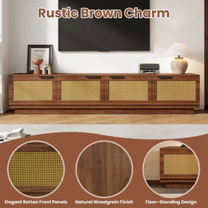 English Elm 78-Inch Rattan Panel Media Console Walnut Finish Modern Living Room Entertainment Unit N710P469000P