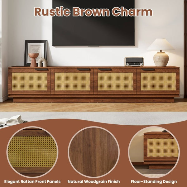 English Elm 78-Inch Rattan Panel Media Console Walnut Finish Modern Living Room Entertainment Unit N710P469000P