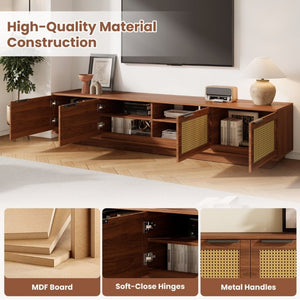 English Elm 78-Inch Rattan Panel Media Console Walnut Finish Modern Living Room Entertainment Unit N710P469000P