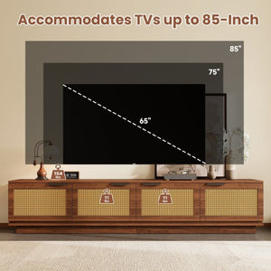 English Elm 78-Inch Rattan Panel Media Console Walnut Finish Modern Living Room Entertainment Unit N710P469000P
