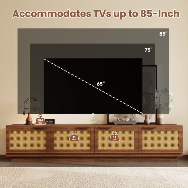 English Elm 78-Inch Rattan Panel Media Console Walnut Finish Modern Living Room Entertainment Unit N710P469000P