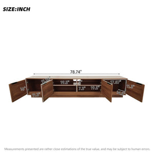 English Elm 78-Inch Rattan Panel Media Console Walnut Finish Modern Living Room Entertainment Unit N710P469000P