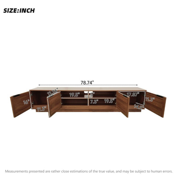 English Elm 78-Inch Rattan Panel Media Console Walnut Finish Modern Living Room Entertainment Unit N710P469000P