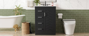 English Elm 24" Single Bathroom Vanity Ceramic Sink Soft Close Drawers Polished Gold Hardware Black N710P469241B
