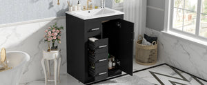 English Elm 24" Single Bathroom Vanity Ceramic Sink Soft Close Drawers Polished Gold Hardware Black N710P469241B