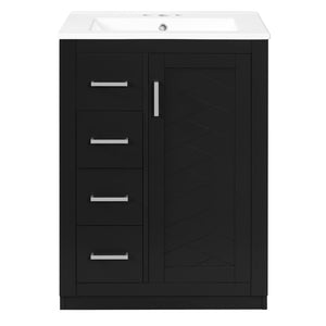 English Elm 24" Single Bathroom Vanity Ceramic Sink Soft Close Drawers Polished Gold Hardware Black N710P469241B