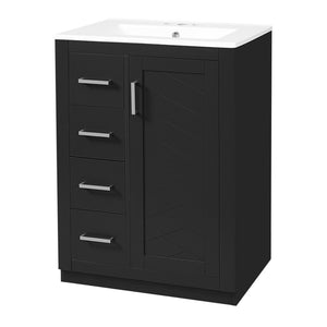 English Elm 24" Single Bathroom Vanity Ceramic Sink Soft Close Drawers Polished Gold Hardware Black N710P469241B