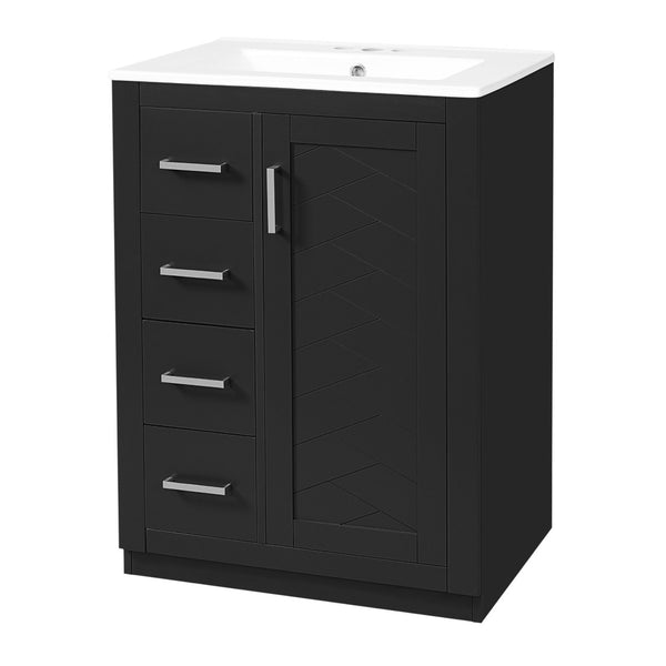 English Elm 24" Single Bathroom Vanity Ceramic Sink Soft Close Drawers Polished Gold Hardware Black N710P469241B