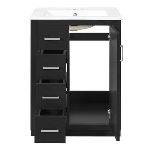 English Elm 24" Single Bathroom Vanity Ceramic Sink Soft Close Drawers Polished Gold Hardware Black N710P469241B