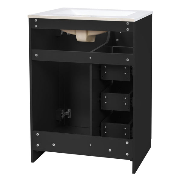 English Elm 24" Single Bathroom Vanity Ceramic Sink Soft Close Drawers Polished Gold Hardware Black N710P469241B