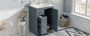 English Elm 24" Single Bathroom Vanity Ceramic Sink Soft Close Drawers Polished Gold Hardware Blue N710P469241C
