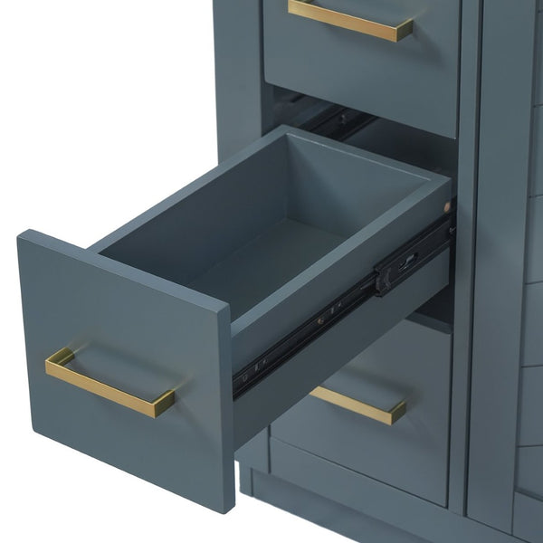 English Elm 24" Single Bathroom Vanity Ceramic Sink Soft Close Drawers Polished Gold Hardware Blue N710P469241C
