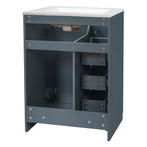 English Elm 24" Single Bathroom Vanity Ceramic Sink Soft Close Drawers Polished Gold Hardware Blue N710P469241C
